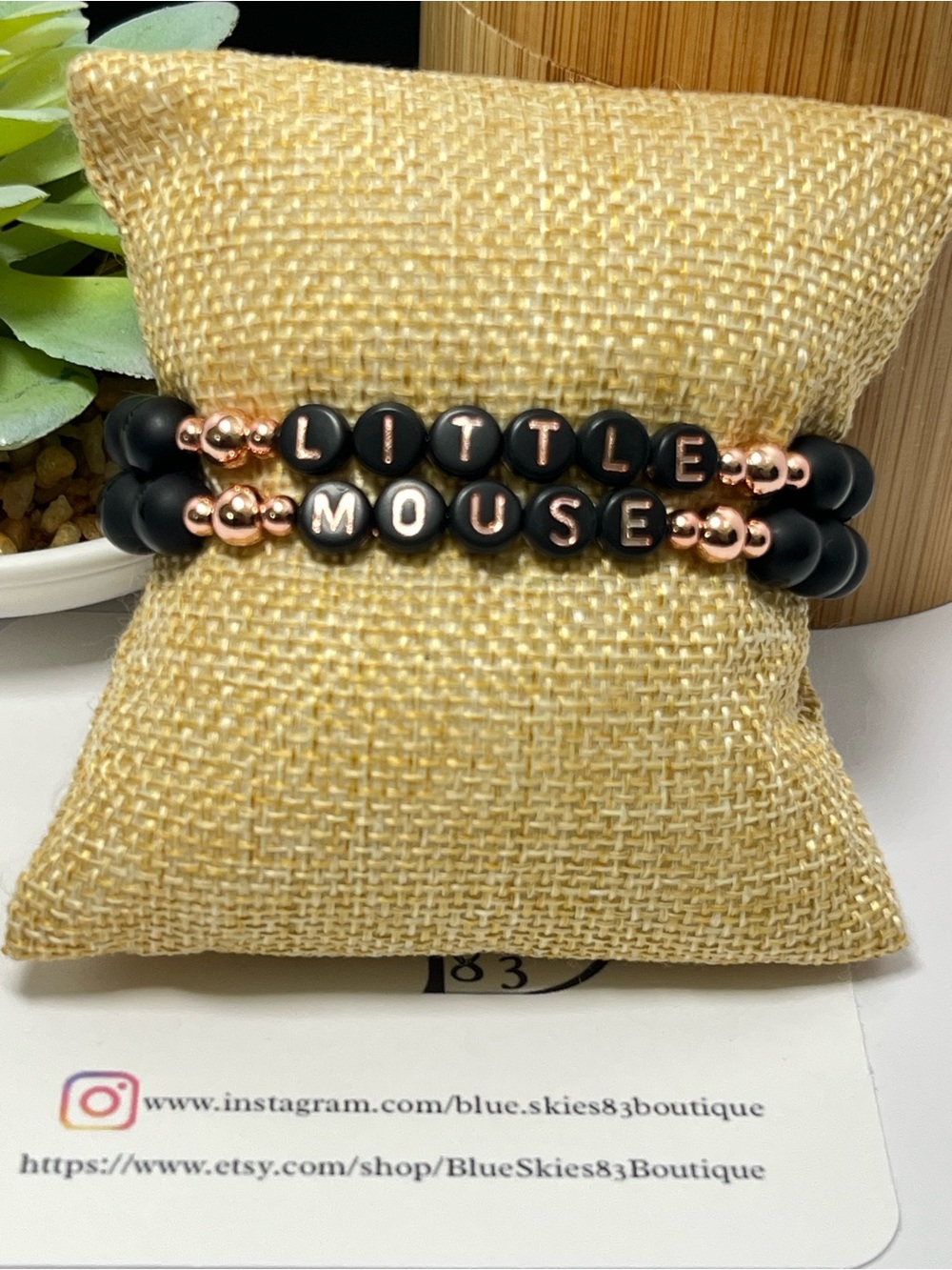 'Little Mouse' Dark Romance Black and Rose Gold Beaded Bracelet Set